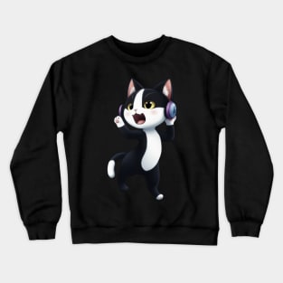 Cute Tuxedo Cat with Headphones Crewneck Sweatshirt